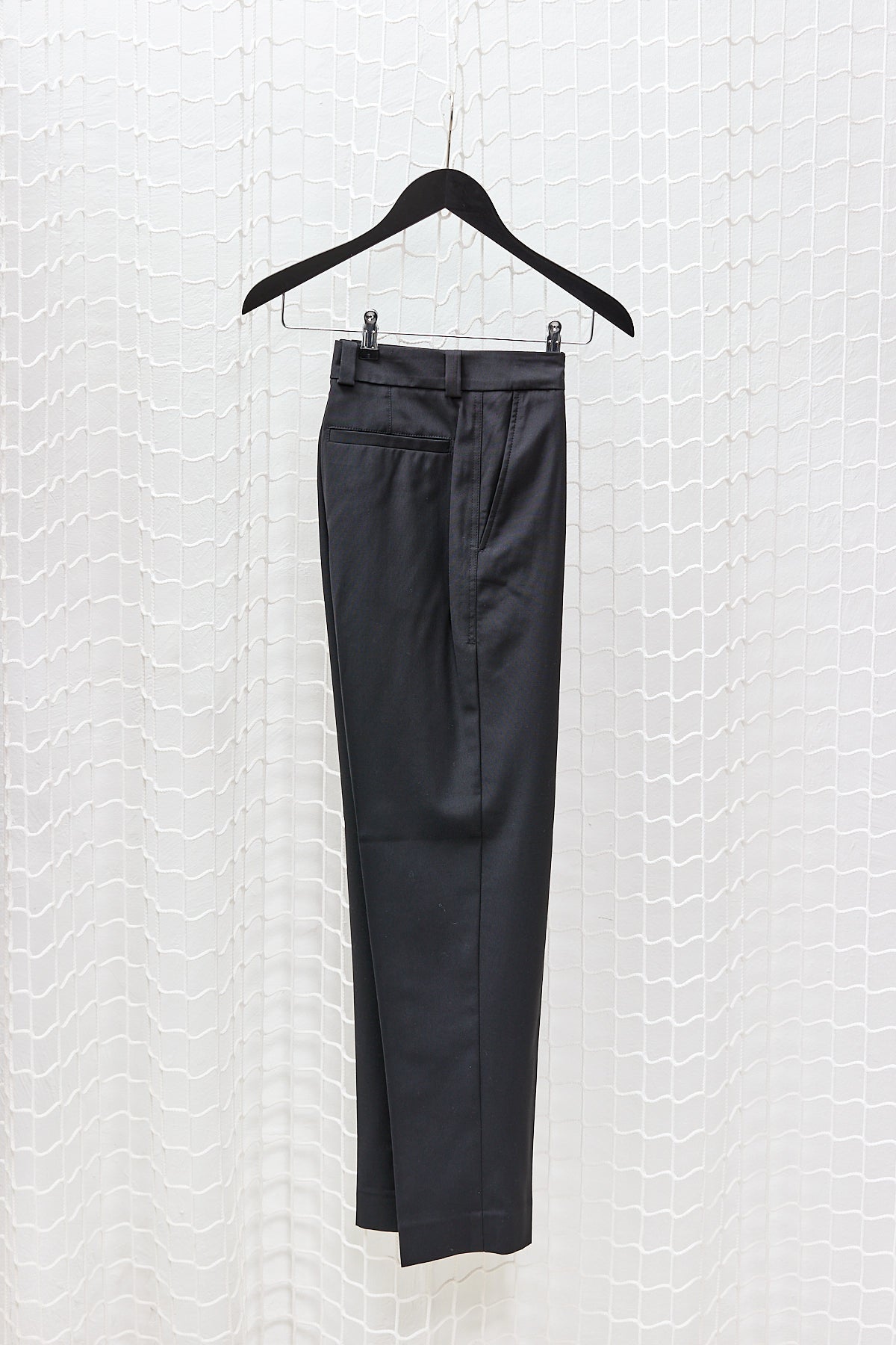 BLACK PLEATED WOOL TROUSERS