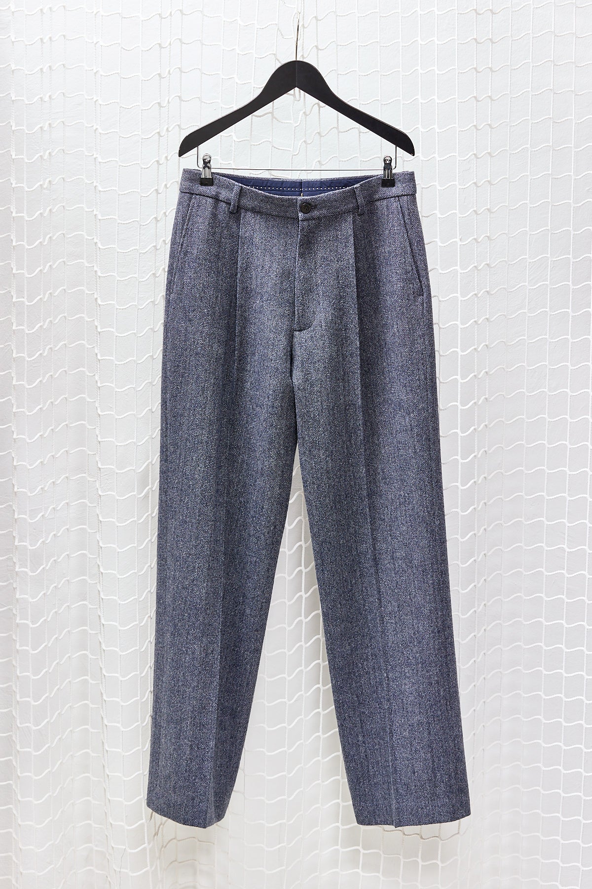 PLEATED WOOL PANTS BLUE-GREY