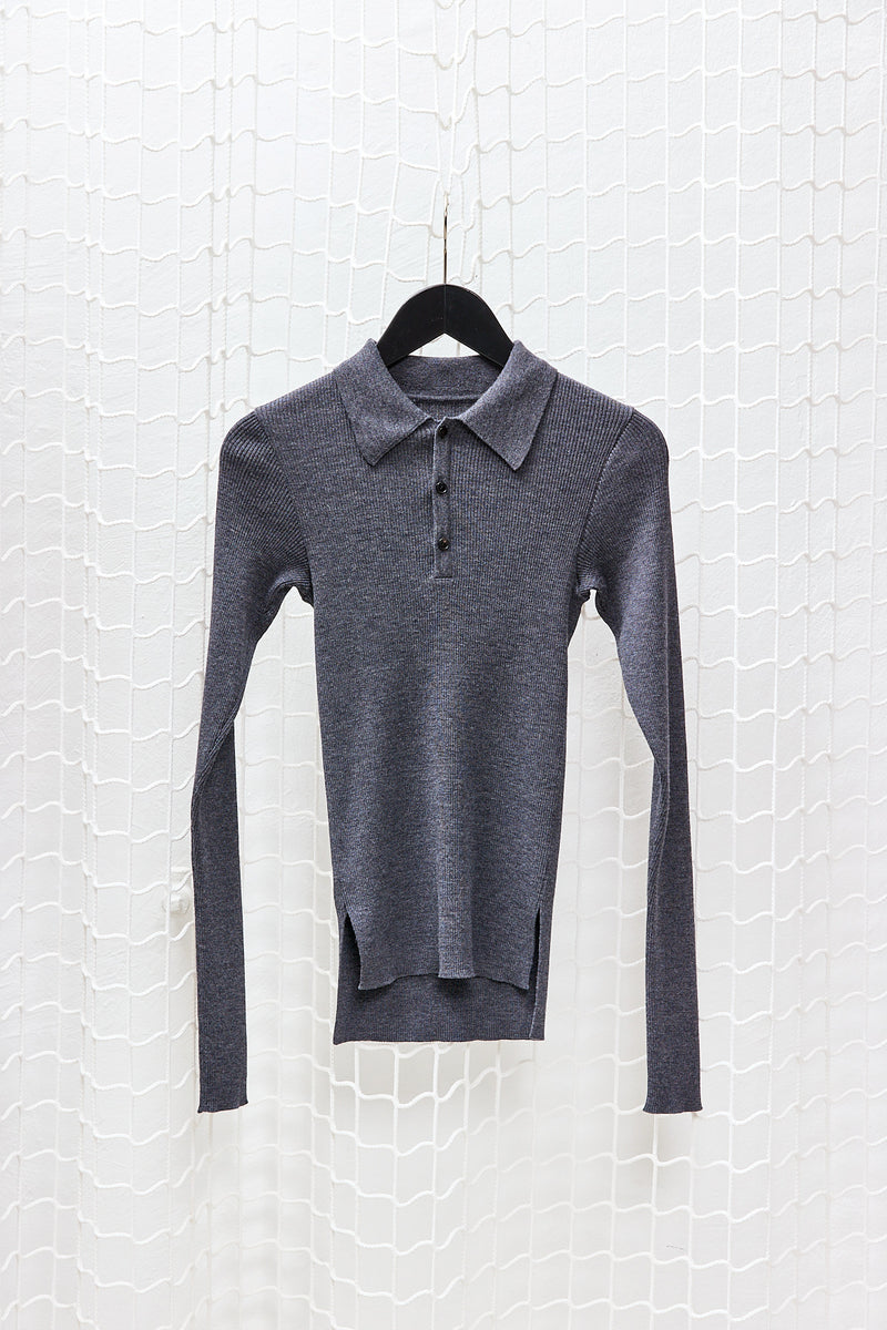 Grey Superfine Wool Polo
