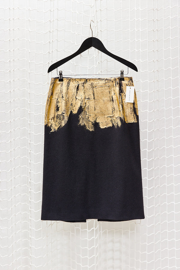 Black Wool Skirt With Gold Paint