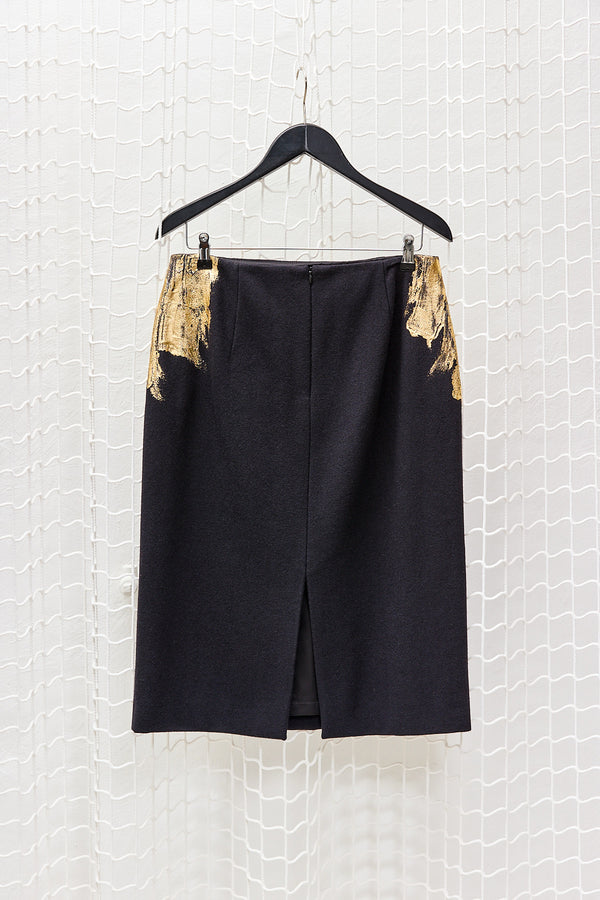Black Wool Skirt With Gold Paint