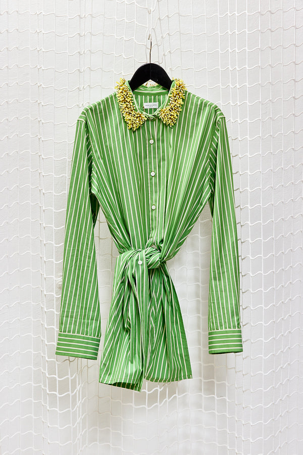 Green Striped Cotton Dress Shirt