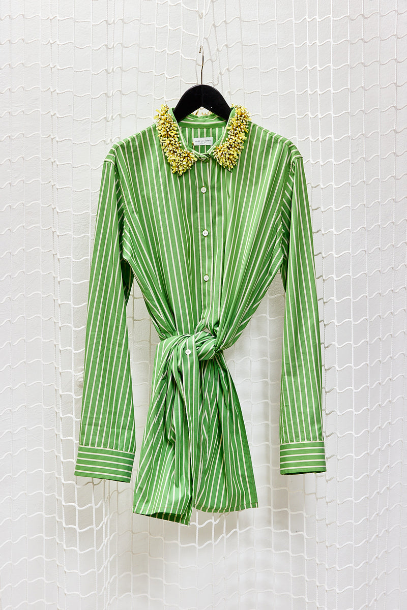Green Striped Cotton Dress Shirt
