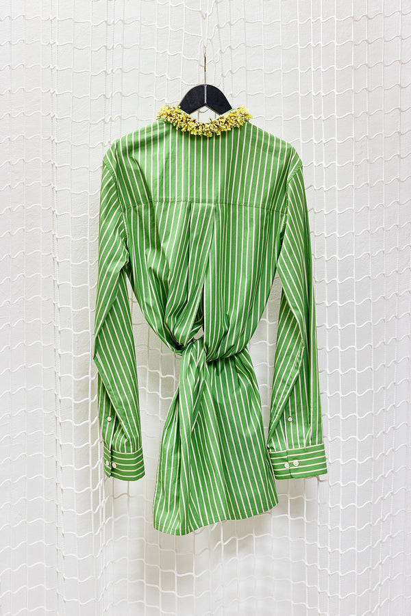Green Striped Cotton Dress Shirt