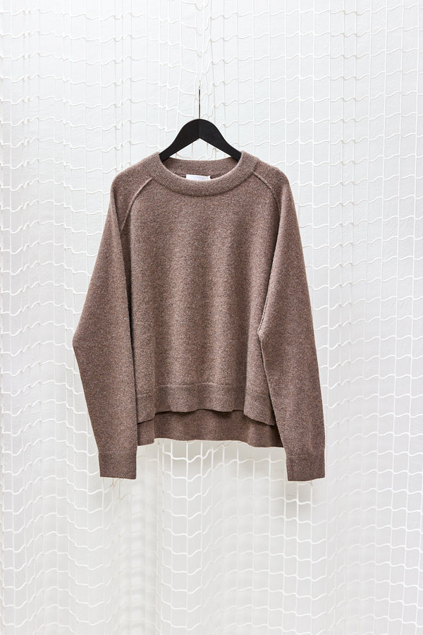 Taupe Roundneck Cashmere Sideslit Knit