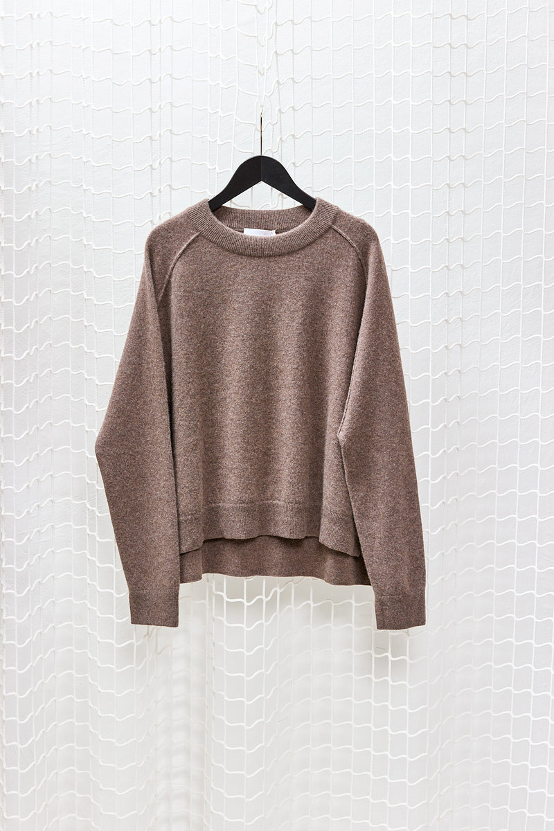 Taupe Roundneck Cashmere Sideslit Knit