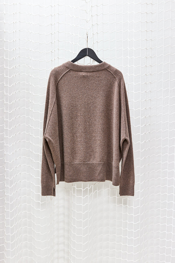 Taupe Roundneck Cashmere Sideslit Knit