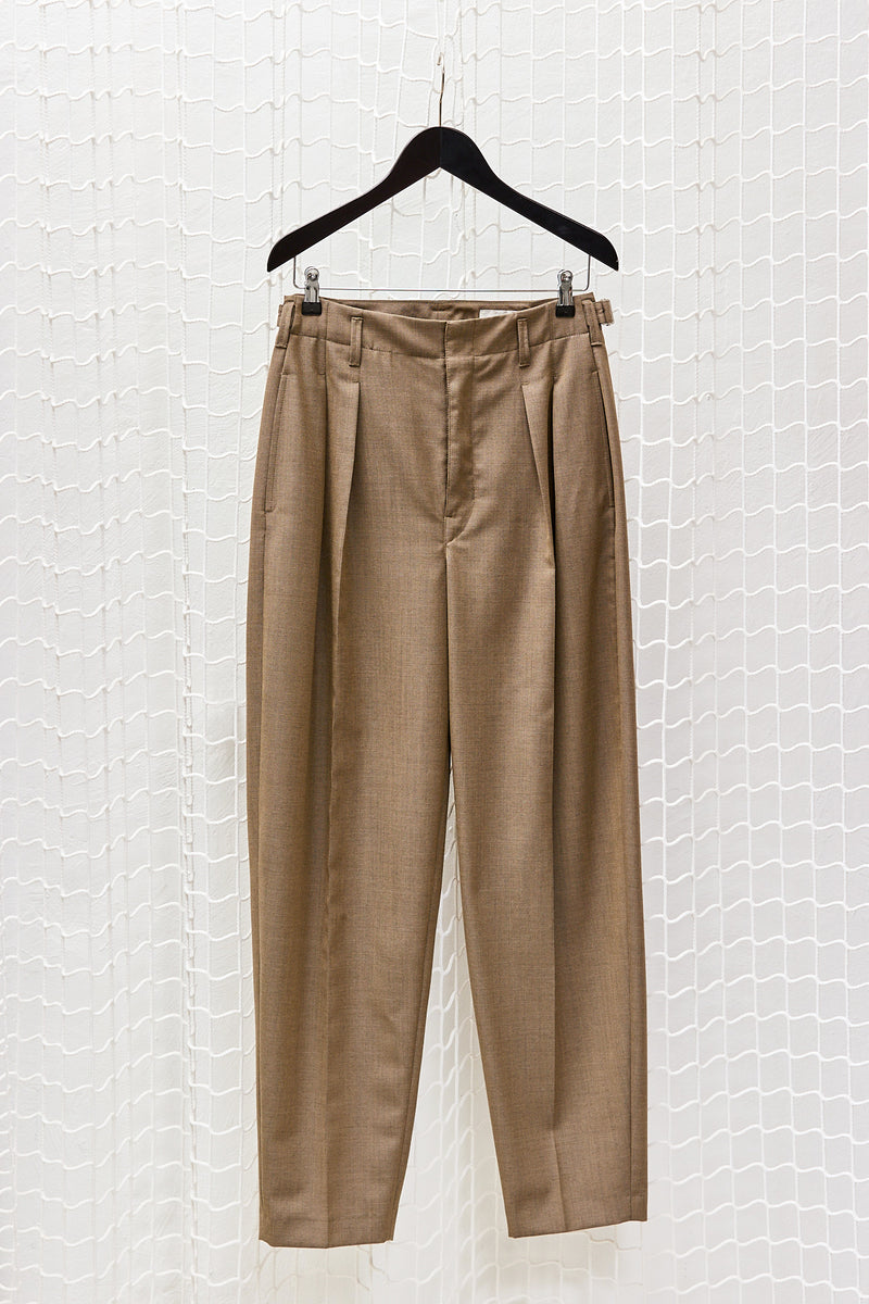 Beige Grey Pleated Trousers