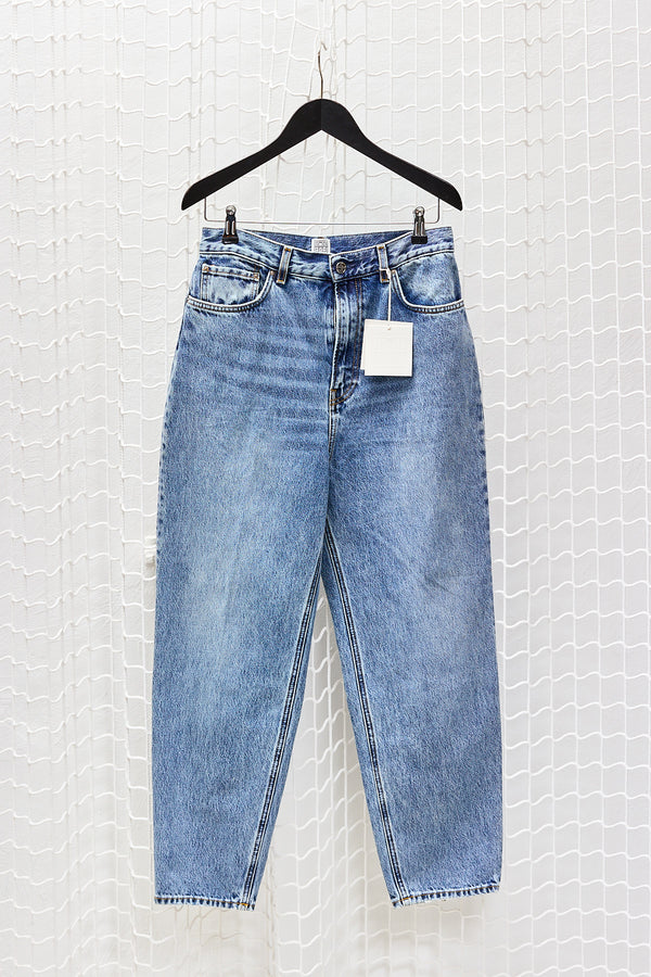 Organic Cotton Worn Blue Tapered Jeans