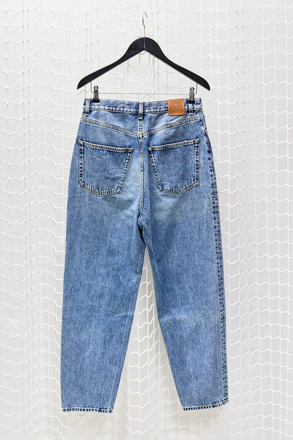 Organic Cotton Worn Blue Tapered Jeans