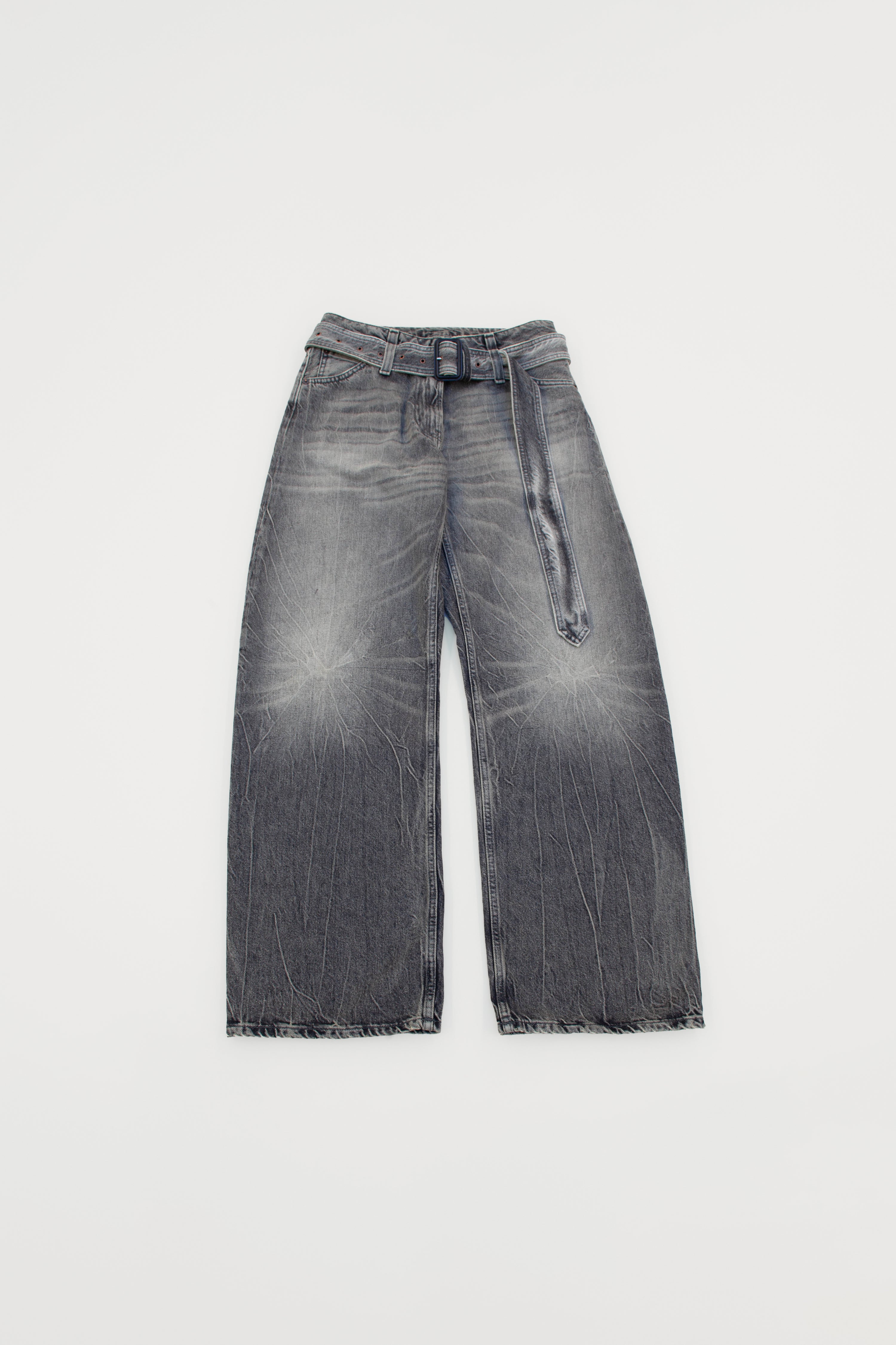 BELTED DENIM TROUSERS