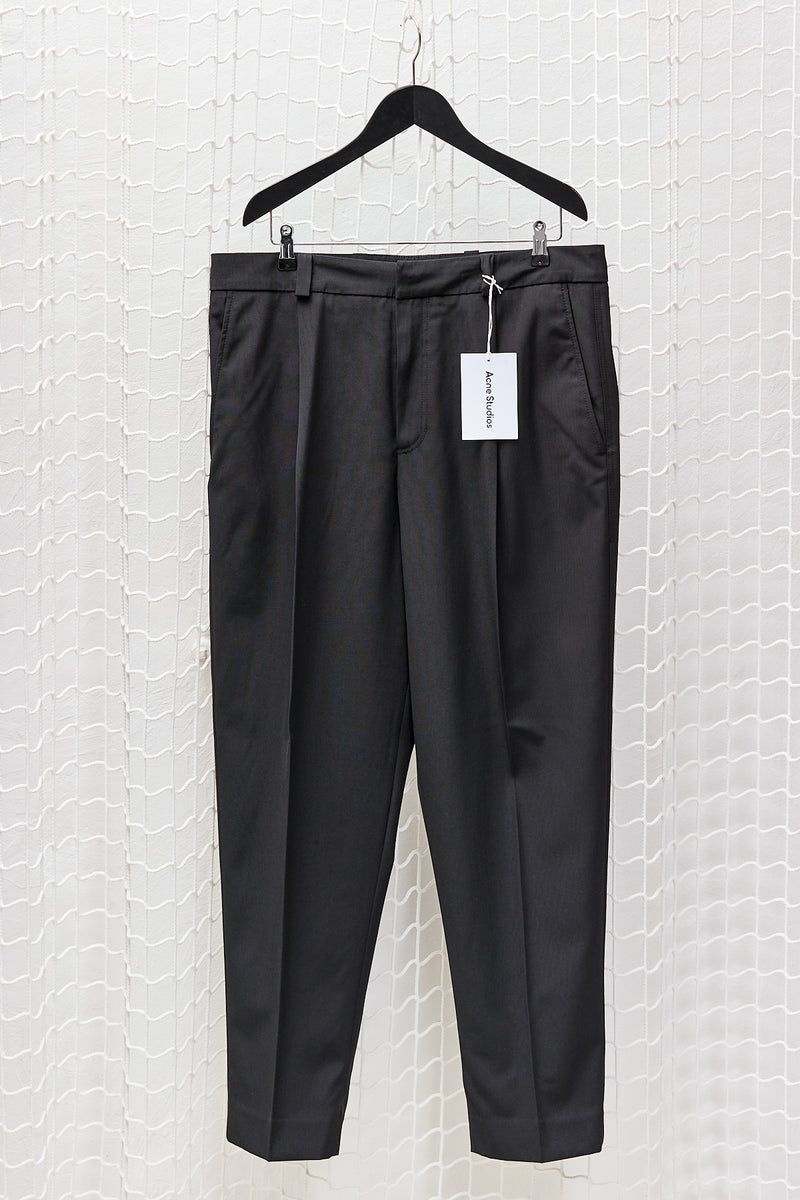 Black Pleated Wool Mohair Pants