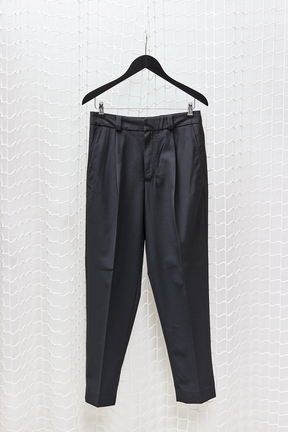 Black Wool Mohair Pleated Trouser