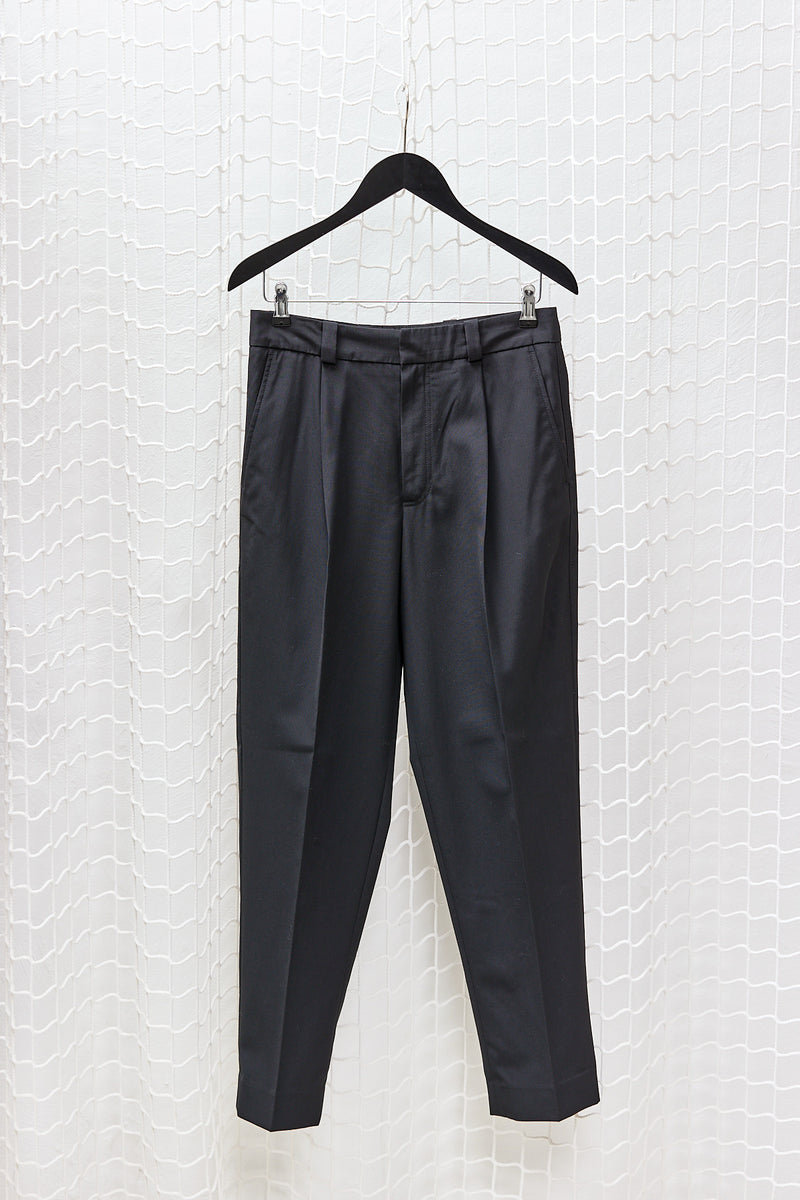 Black Wool Mohair Pleated Trouser