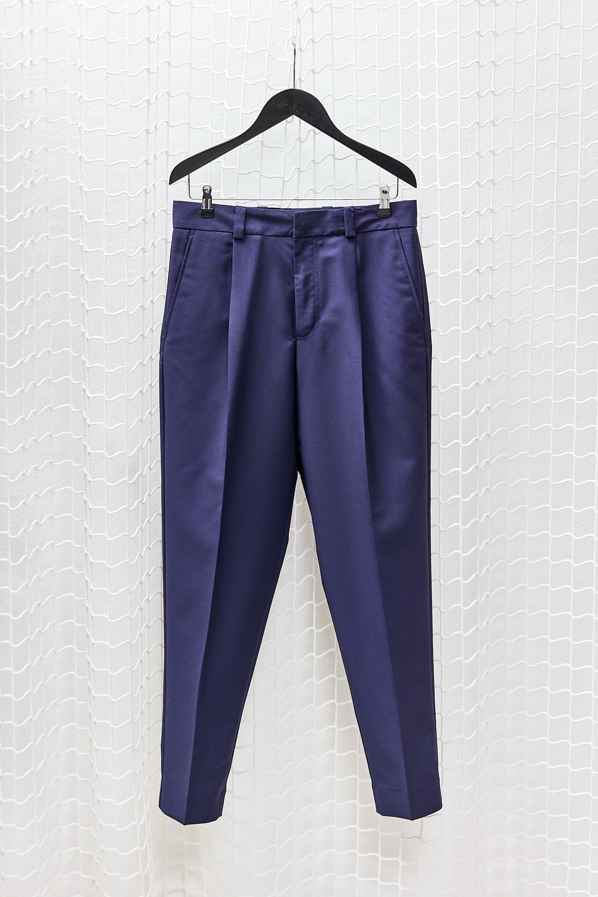 BLUE PLEATED WOOL TROUSERS