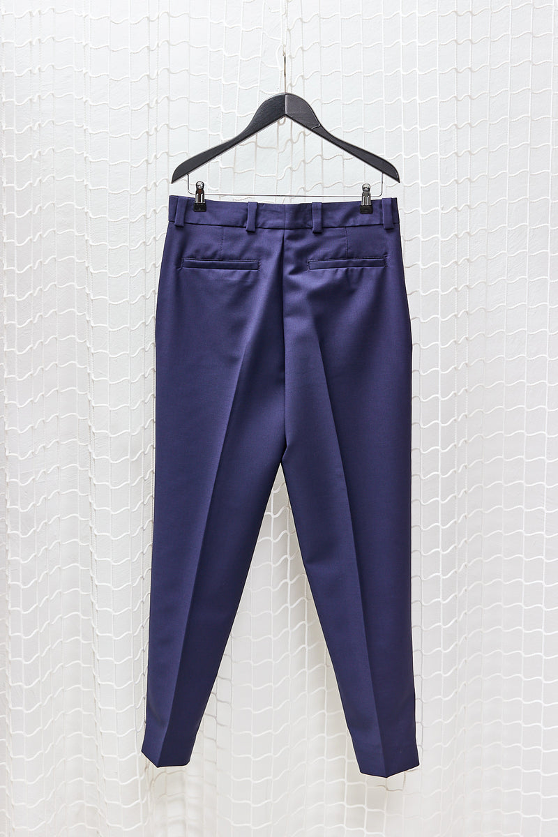 Blue Wool Mohair Pleated Trouser
