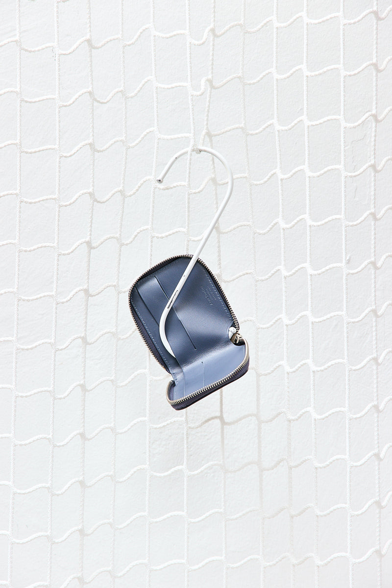 Blue Gray Leather Zipped Cardholder